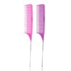 Cosmotek Professional Salon Rat Tail Comb Set – 2 Piece Dyeing Hair Comb Set, Highlight Combs for Hair Stylist Weaving & Sectioning Brush with Long Stainless Steel Rat Tail (Purple 1.9mm & Pink 2.3mm)