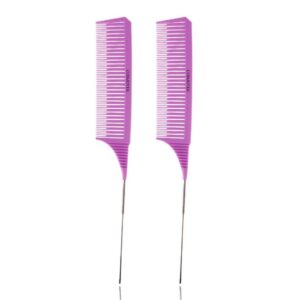 Cosmotek Professional Salon Rat Tail Comb – Dyeing Hair Comb, Highlight Comb for Hair Stylist Weaving & Sectioning Brush with Long Stainless Steel Rat Tail (Purple 1.9mm)