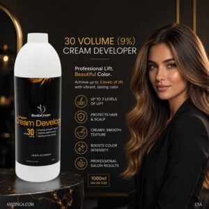 BonitaCrown Cream Developer 30 Volume (9%) – Professional Use Hair Color Oxidizing Cream, Smooth & Creamy Texture, Gentle on Hair and Scalp, Large 1000ml Bottle, Best Choice for Salon Stylists