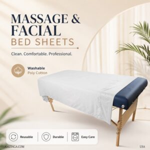 Massage & Facial Bed Sheets – WHITE – Washable Poly Cotton Spa Linens for Professional Use – Reusable Bed Covers for Massage, Facial, Eyelash, Tattoo & Salon Beds – Also Ideal for Home Spa & Guest Bedding