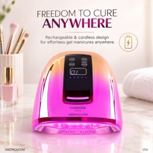 Cordless UV LED Nail Lamp 90W, Rechargeable UV Light for Gel Nails with Metal Base, Auto Sensor and 4 Timer Settings, Salon Quality UV Nail Light