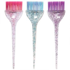 3 PCS Hair Color Brush Set – Glitter Handle Brushes for Hair Coloring, Highlighting & Tint Application – Soft Feather Bristle Hair Dye Tools (3.5” x 11”)