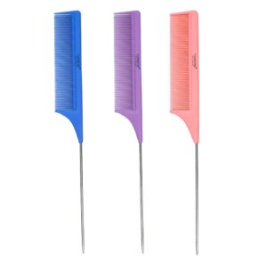 3PCS - Professional  Tail Comb - Stainless Steel Pintail - Anti Static And Heat Resistant Teasing Comb - Lightweight Tail Comb For All Hair Types