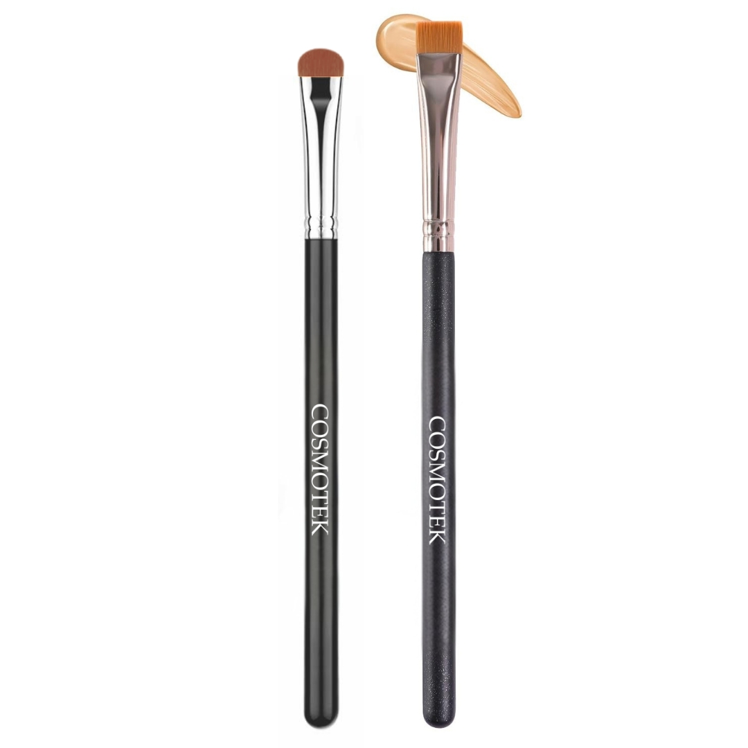 COSMOTEK Dual Makeup Brush Set – Flat Concealer & Precision Smudge Brushes | Professional Cosmetic Brushes for Eyeshadow, Cut Crease, Brow & Concealer Application | Soft Bristles – Black Handle Design