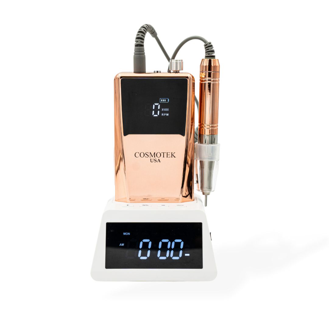Metallic Rose Gold – 2-in-1 40K Smart Nail Drill Machine with Clock Dock | Portable & Desktop Electric Nail File | Vibration-Free, Ultra Quiet, Rechargeable E-File for Professional Nail Technicians & Salons