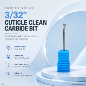 3/32" Cuticle Clean Nail Carbide Bit for Professional, Nail Salon, Nail Trimmer, Under Nail Cleaner, Electric Drill Machine, Manicure Tools (Silver-Small Ball Head, Medium)
