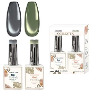 Cosmotek Cat Eye Duo Gel Set: Midnight Slate & Moss                        Cosmotek Cat Eye Duo Gel Set - CTK-D02 – Premium Magnetic Gel Polish with Charcoal Grey & Olive Gold Shimmer (2 x 15ml)