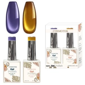 Cosmotek Cat Eye Duo Gel Set: Amethyst & Amber Glow                       Cosmotek Cat Eye Duo Gel Set - CTK-D04 – Premium Magnetic Gel Polish with Royal Purple & Golden Amber Shimmer (2 x 15ml)