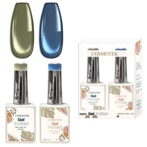 Cosmotek Cat Eye Duo Gel Set: Sage & Sapphire Mist        Cosmotek Cat Eye Duo Gel Set - CTK-D05 – Premium Magnetic Gel Polish with Sage Green & Metallic Azure Shimmer (2 x 15ml)
