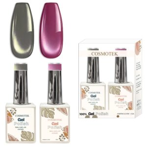 Cosmotek Cat Eye Duo Gel Set: Gunmetal & Berry Wine                               Cosmotek Cat Eye Duo Gel Set -CTK-D10 – Premium Magnetic Gel Polish with Dark Grey & Deep Magenta Shimmer (2 x 15ml)