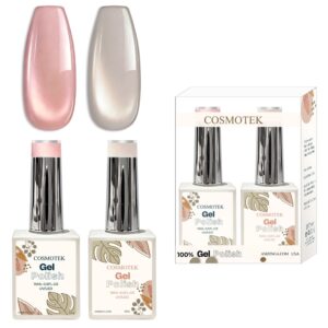 Cosmotek Cat Eye Duo Gel Set: Rose Quartz & Birch                       Cosmotek Cat Eye Duo Gel Set - CTK-D11 – Premium Magnetic Gel Polish with Blush Pink & Silver Grey Shimmer (2 x 15ml)