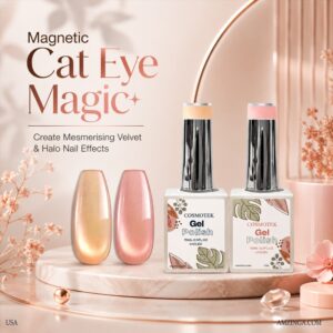 Cosmotek Cat Eye Duo Gel Polish Set – 15ml Magnetic Velvet & Halo Effect Nail Art Kit in Peach & Pink Blossom