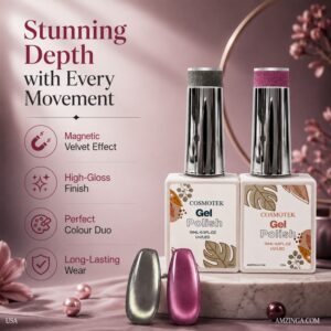 Cosmotek Cat Eye Duo Gel Polish Set – 15ml Soak-Off Magnetic Velvet & Halo Nail Art Kit in Gunmetal & Berry Wine