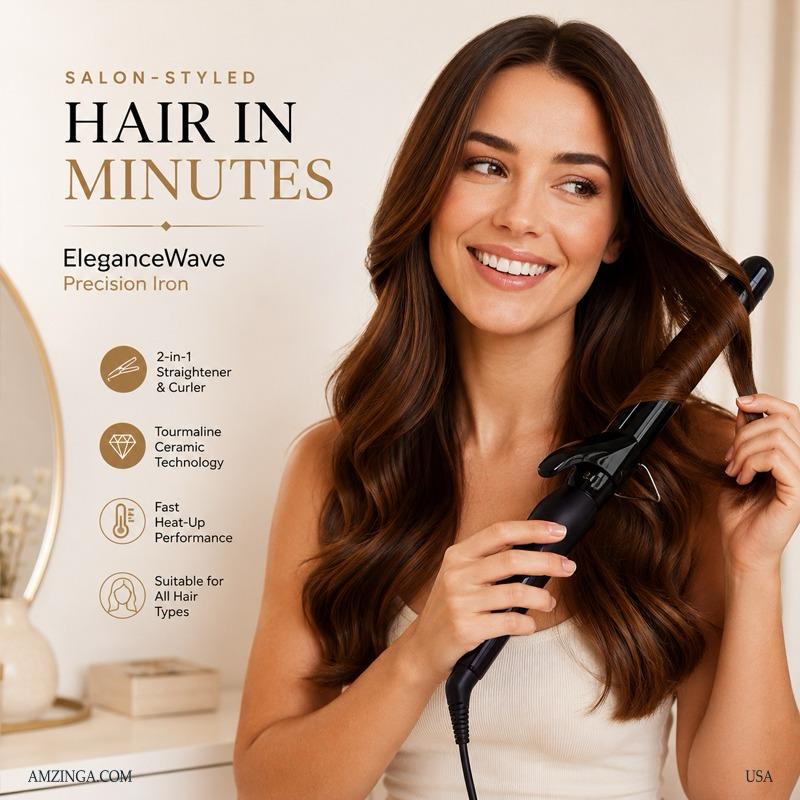 EleganceWave Precision Iron (1" & 1.25") – High-Performance Ceramic Salon Styling Tool – 2-in-1 Hair Straightener & Curler with Tourmaline Ceramic Plates – Negative Ion Technology for Frizz Control, Shine & Smooth Results – Adjustable Temperature 275°F-450°F, Fast Heat-Up, Dual Voltage – 360° Swivel Cord, Auto Shut-Off, Floating Plates for All Hair Types – Professional Salon Results at Home, Travel Ready – Gift for Her, Hair Stylist Essential