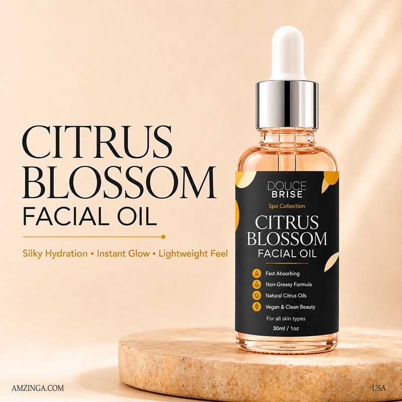 DOUCE BRISE Citrus Blossom Facial Oil – Spa Collection Silky & Fast-Absorbing Hydration – Lightweight Non-Greasy Face Oil for Glowing Skin, Daily Moisturizer for Dry Skin, Radiant Complexion Booster – Natural Citrus Oil, Fast-Absorbing, Silky Serum Texture – Clean Beauty, Vegan, Paraben-Free – Luxury Facial Oil Gift for Women (30ml / 1oz)