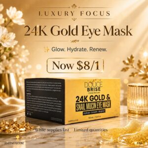 DOUCE BRISE 24K Gold Snail Mucin Eye Mask – Under Eye Patches for Dark Circles, Puffy Eyes, Fine Lines, Hydrating & Brightening Skincare