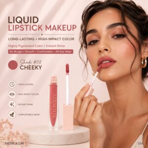 Liquid Lipstick Makeup, Long Lasting High Impact Color ,Long wear No-Budge Liquid Lip color Makeup, Highly Pigmented Color and Instant Shine, Cheeky, liquid Lipstick, #58