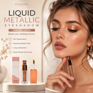 Liquid Metallic Eyeshadow by Cosmotek USA, Gel Formula, Multi-Dimensional Finish For Bold Eye Looks, LONG-LASTING & QUICK-DRYING, Vegan & Cruelty-Free, 0.17 Fl Oz/5ml Color # 3
