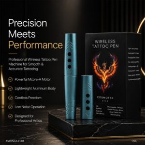 Wireless Tattoo Pen Machine Cordless 2 Replaceable Power Supply Batteries, aluminum, Silent , Strong Mcore-A Motor