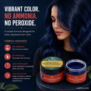 Navy Noir Semi-Permanent Hair Color – BonitaCrown 4oz – Navy Blue Hair Dye with Nourishing Oils, Ammonia-Free & Fade-Resistant – Vibrant Long-Lasting Formula for Professional or At-Home Use (Blue-Black Shade)
