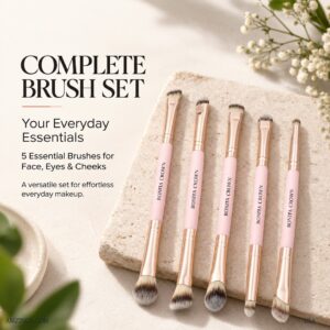 Bonita Crown 5-Piece Makeup Brush Set, Essential Tools for Face, Eye, and Cheek Makeup Using Liquids, Creams, or Powders