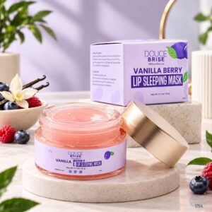 DOUCE BRISE Vanilla Berry Lip Sleeping Mask – Clinical Skincare Intensive Overnight Lip Treatment – Hydrating Lip Mask for Dry, Chapped, Flaky Lips – Nourishing Night Cream for Soft, Smooth, Kissable Lips by Morning – Korean Beauty, Clinical Lip Care – Vanilla Berry Scent – Gift for Her, Stocking Stuffer, Beauty Sleep Essential (20g / 0.7 oz)